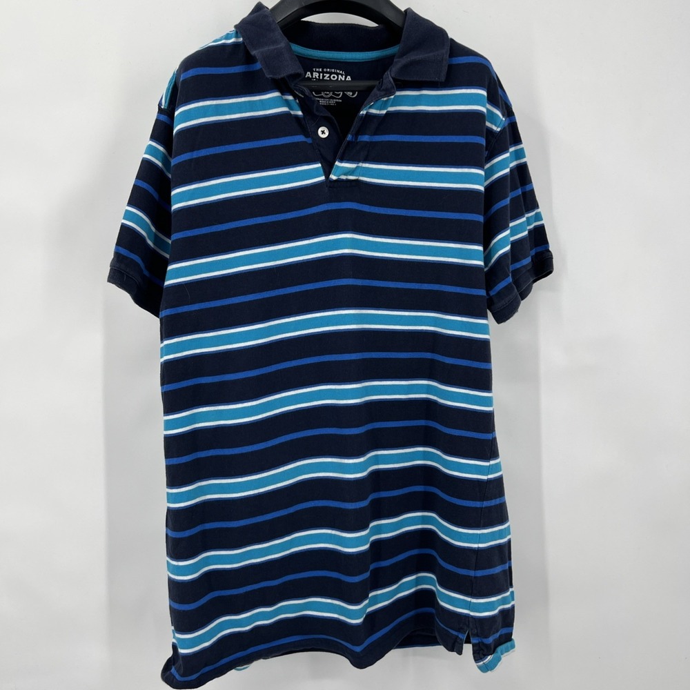 Vtg Arizona Jean Company Women's Polo Shirt Size XL Jr Blue Striped Short Sleeve